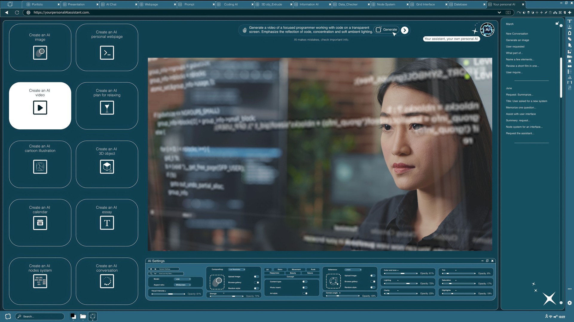 AI software turning text prompt into video of woman writing lines of code